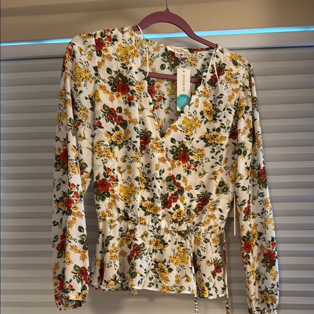 Nine Britton Cream and Brown Wrap Blouse